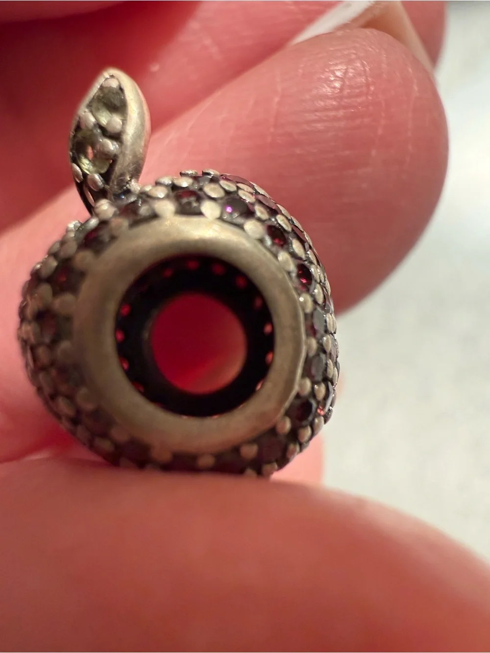 Pandora Silver-Tone Ruby Red Pave Apple charm